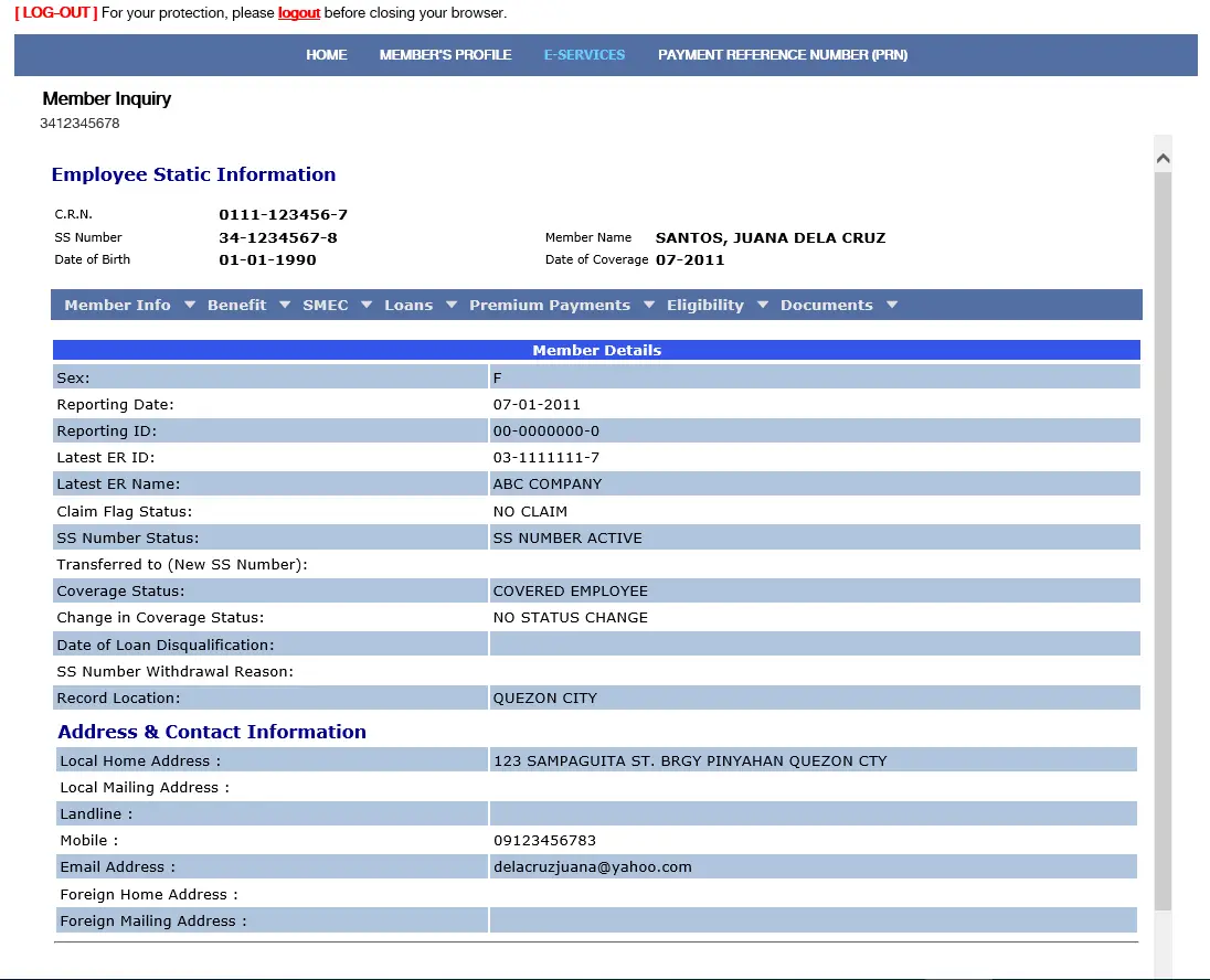 How to get sss static information from sss website sss inquiries