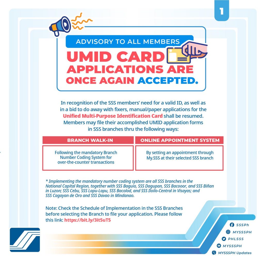 SSS now open to receive UMID Card Application - SSS Inquiries