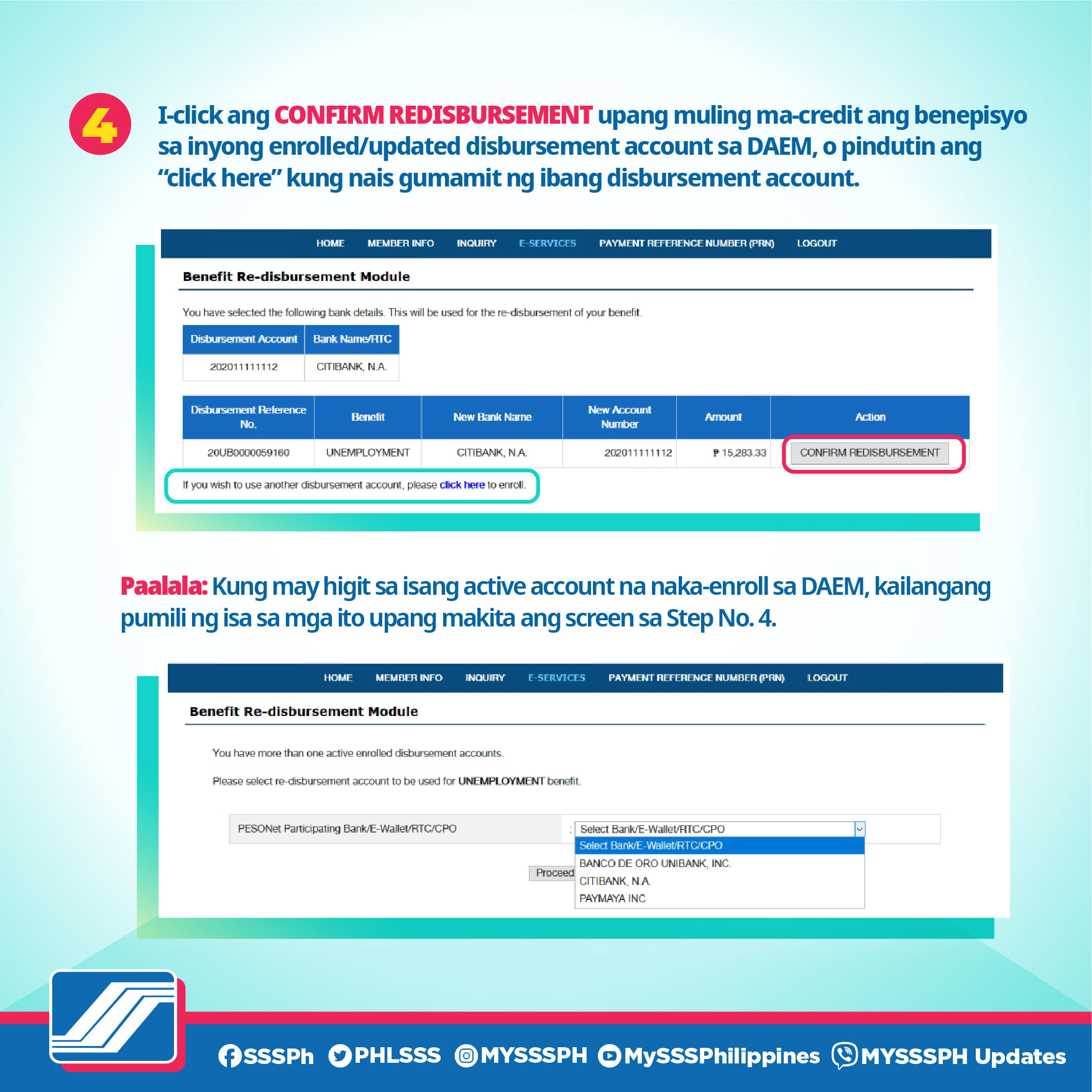 How to correct or replace disbursement account in my sss and request for re disbursement of loan 